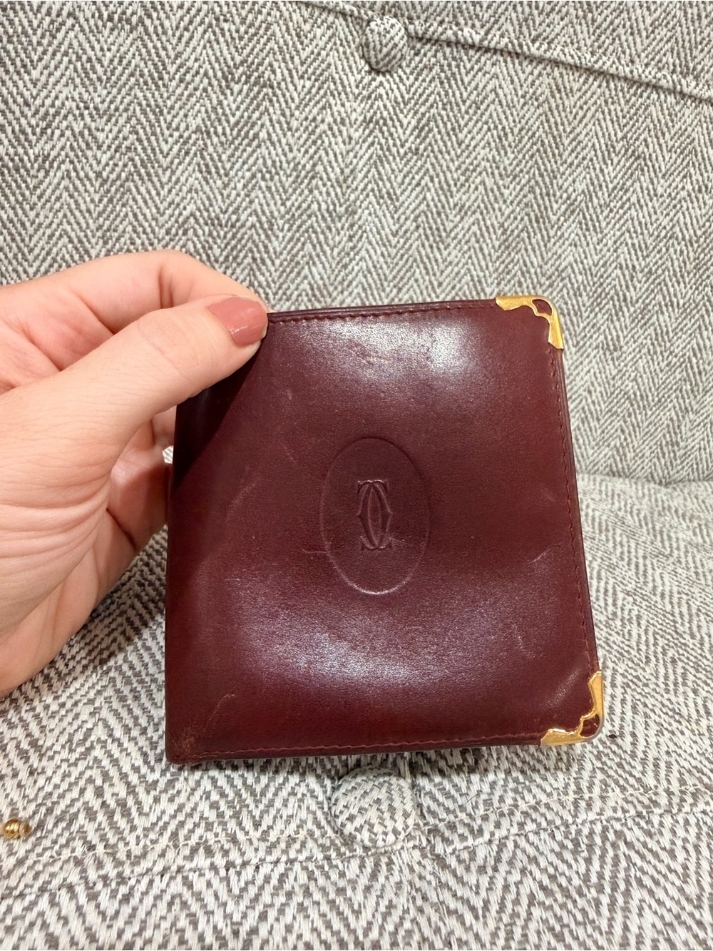 Cartier Burgundy Leather Card Wallet with Gold 24k Gold Corner Accents